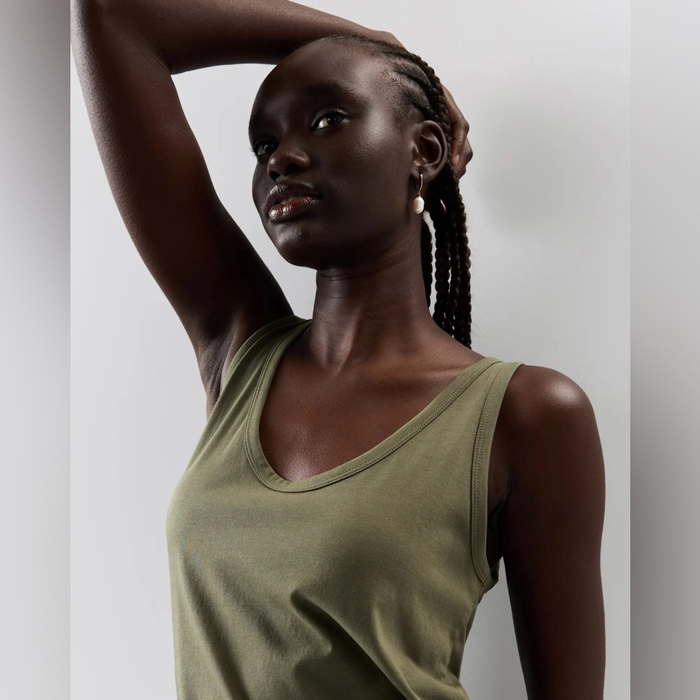 Quince Cotton Modal Double Scoop Neck Tank- Green- Large - Picture 5 of 11